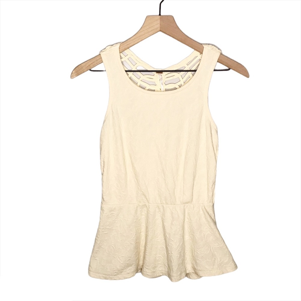 Free People Macrame Peplum Sleeveless Top in Cream/Ivory XS